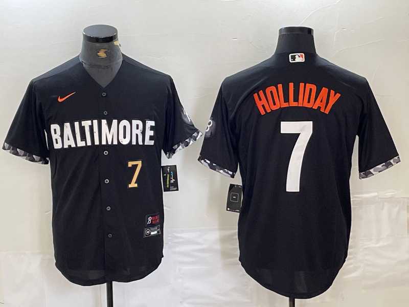 Mens Baltimore Orioles #7 Jackson Holliday Number Black 2023 City Connect Cool Base Stitched Jersey